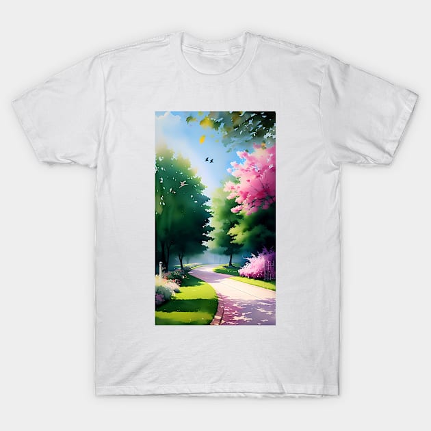 Spring Morning Walkway T-Shirt by ArtBeatsGallery